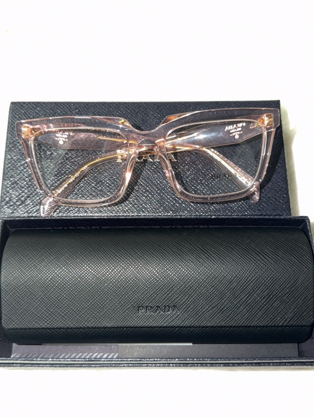 Prada Clear Pink Square Acetate Glasses